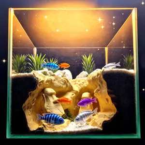 3D Easter Island Statue Aquarium Decor, Lizard Hideaway Cave, Fish Tank Ornament, Deep Water & Shallow Water Zones, Perfect Gift