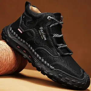 Men'S High-Top Chelsea Boots - Glossy Black -Like Texture, Lace-Up Ankle & Arch, Cushioned Insole & Non-Slip Rubber Sole - All-Season Casual, Formal, Work Boots For Men (US Sizing) - Versatile Dress Shoes For Everyday & Professional Wear With PU Lining &