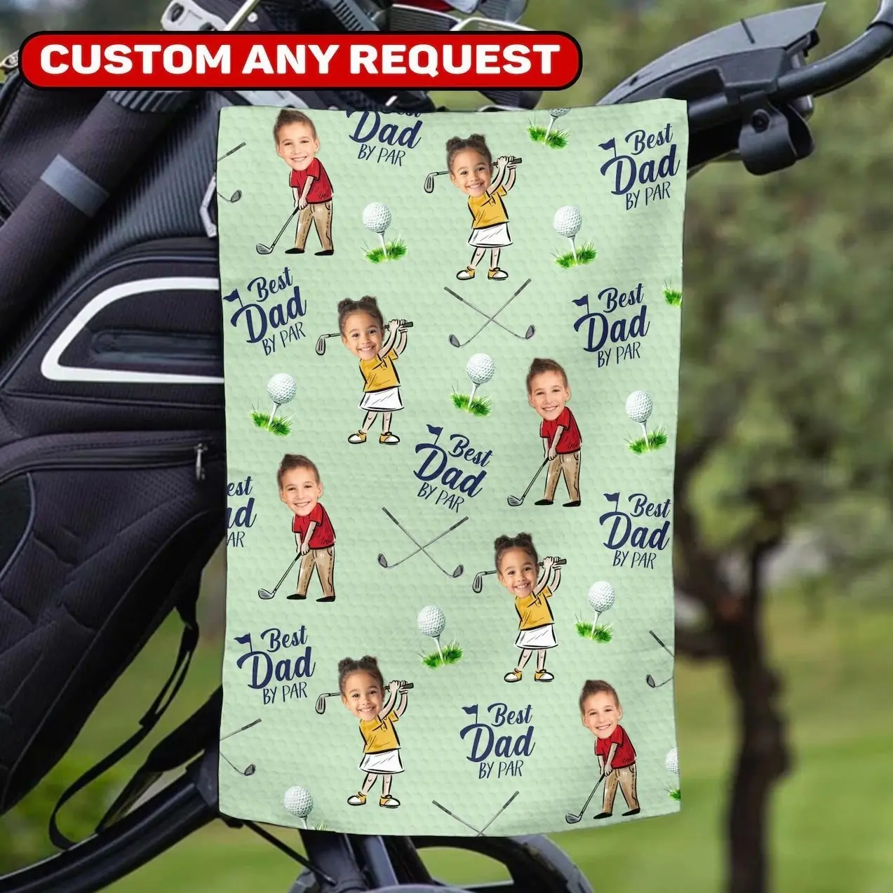 Custom Golf Towel With Kids Photo, Golf Lover Gift, Custom Fathers Day Golf Gift, Best Dad By Par