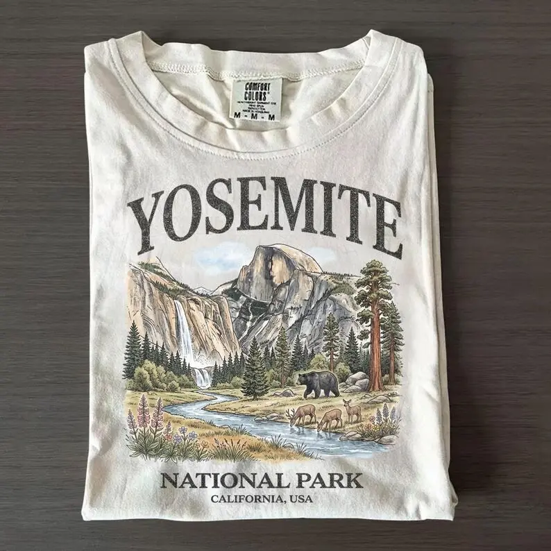Yosemite National Park Vintage 90s Graphic T-Shirt, Retro Comfort Colors California Wildlife Bear USA Unisex Tee