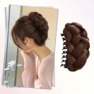 Women's Heatless Synthetic Fiber Ponytail Wig, Clip-In Bun and Braid Style, Instant Volume, Low Maintenance, Perfect for Daily Wear