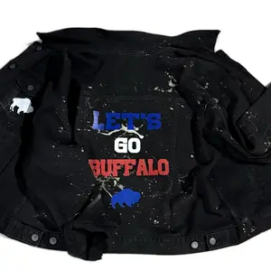 Let’s Go Buffalo Bleached Black Jean Jacket Casual Coats Tops