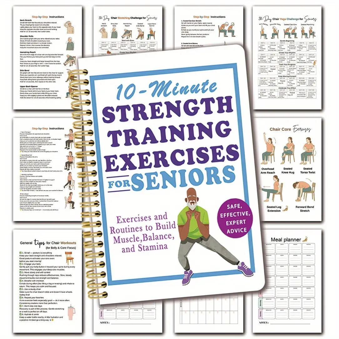 10-Minute Chair Yoga Training Guide: Senior Fitness Exercises and Daily Checks for the elderly, Detailed Movement Explanations, Rehabilitation - Spiral Binding Notebook, Fitness Guide for the elderly, Spiral Binding Book, Durable Spiral Binding, Planner