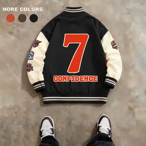 Men's Baseball Jacket 100% Polyester Multi-Color Black Orange Coffee Lucky Number "7", Campus, Team Emblem Confidence Graphic Print Varsity Coat Vintage Retro Classic Old School Casual Sports SWAG Streetwear Lined Winter Jacket Trendy Gift Menswear