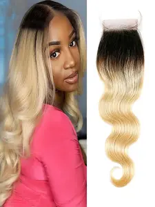 1PC T1B/613-BW-LCF T1B/613 Ombre Body Wave 4x4 HD Lace Closure Human Hair