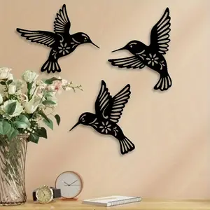 3-Piece Hummingbird Metal Wall Decor Set, & Floral Artistic Design, Ideal for Bedroom & Living Room, Bird Art Decoration, Ornaments