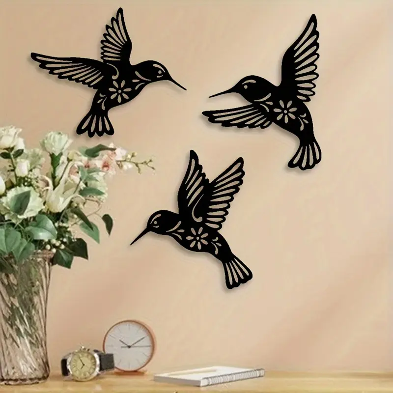 3-Piece Hummingbird Metal Wall Decor Set, Modern Home Decor, Decorative Wall Art, & Floral Artistic & Animal Design, Ideal for Bedroom & Living Room, Bird Art Decoration, Ornaments, Decoration Items