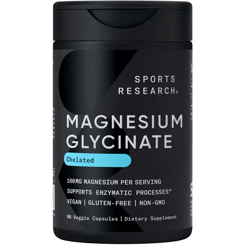 Sports Research Magnesium Glycinate - 160 mg Per Serving - 90 veggie capsules