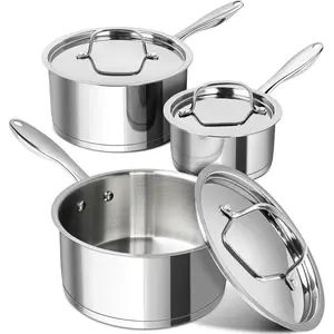 Stainless Steel Saucepan Set with Stainless , Tri-Ply Bottom Sauce Pan with Lid, Sauce Pot Set 1QT & 2QT &3QT, Nonstick Saucepan, Dishwasher Safe