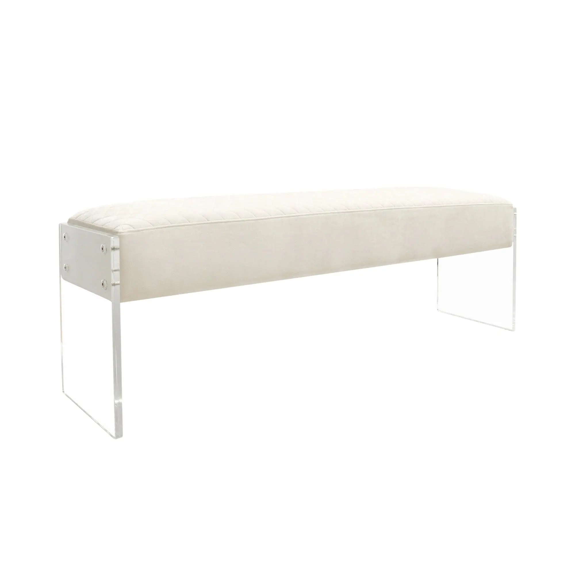Canvello Acrylic & Velvet Bench, Ivory