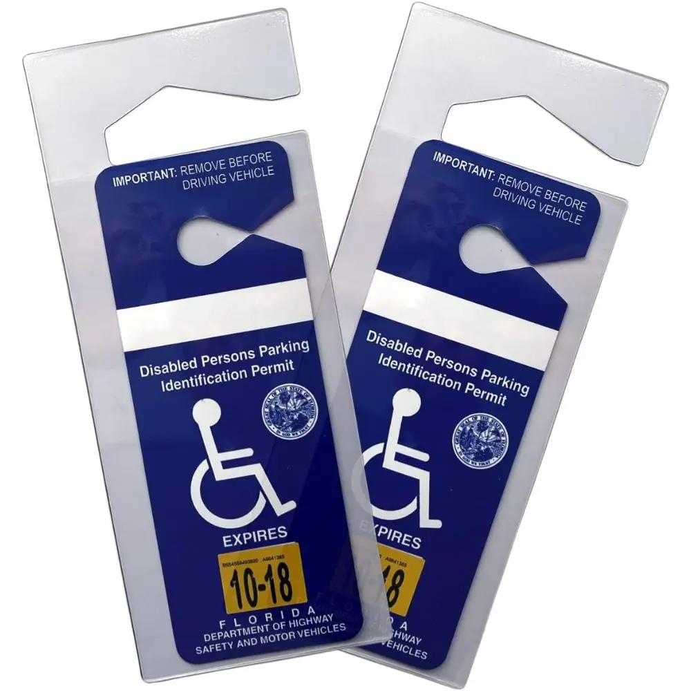 2-Pack Transparent Handicap Placard Protector for Cars, Trucks - Rear View Mirror Hanger, Durable Hard Flexible Plastic Car Tag Cover