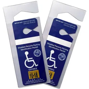 2 Pack-Clear Parking Placard Protective Holder For Handicap Permit-Rear View Mirror Disability Permit Hanger-Hard Flexible Plastic Construction-Handicapped Car Tag Cover