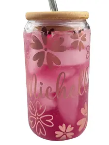 Personalized Floral Beer Can Glass 16oz with Custom Name and Color Perfect for Birthdays Anniversaries Holidays Just Because Gift