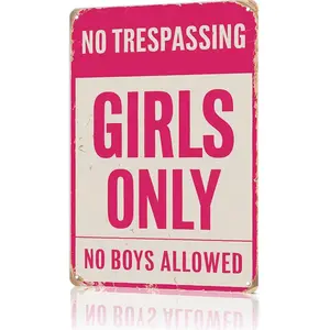 "No Trespassing Girls Only" Pink Metal Sign - 8x12 aluminum bedroom decor for girls’ rooms, playrooms, or TikTok girl power skits! Bold pink-and-white design, ideal for viral girl squad content and gift unboxings for sisters and daughters