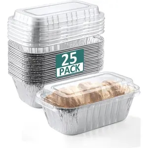 25 Pack 6x3.5x2 Disposable  Loaf Pans with  - 1 Lb Mini Loaf Pans, Small  Tin Foil Baking Pan,  Containers for Baking, Cakes, Bread, Meat, Loaves
