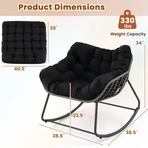 COSTWAY - Outdoor Rocking Chair Oversized Patio PE Wicker Egg Chair with Cushion-Black