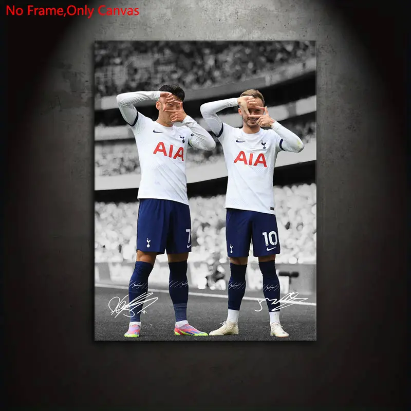 1 piece/set frameless canvas painting print poster, Unframed wall art, classic realistic style art, Son Heung-min and James Maddison, gift for football culture enthusiasts, ideal gift for bedroom, living room, kitchen, mural, wall decoration