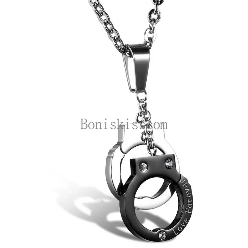 Stainless Steel " Forever Love " Handcuffs Pendant Valentine Lovers Necklace