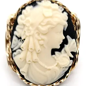 14k Gold Filled Size 8 Grecian Goddess with Butterflies Resin Cameo Ring