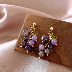Silver Needle Grape Earrings Trendy Design  Earrings Elegant Earrings Amethyst New Fresh Earrings