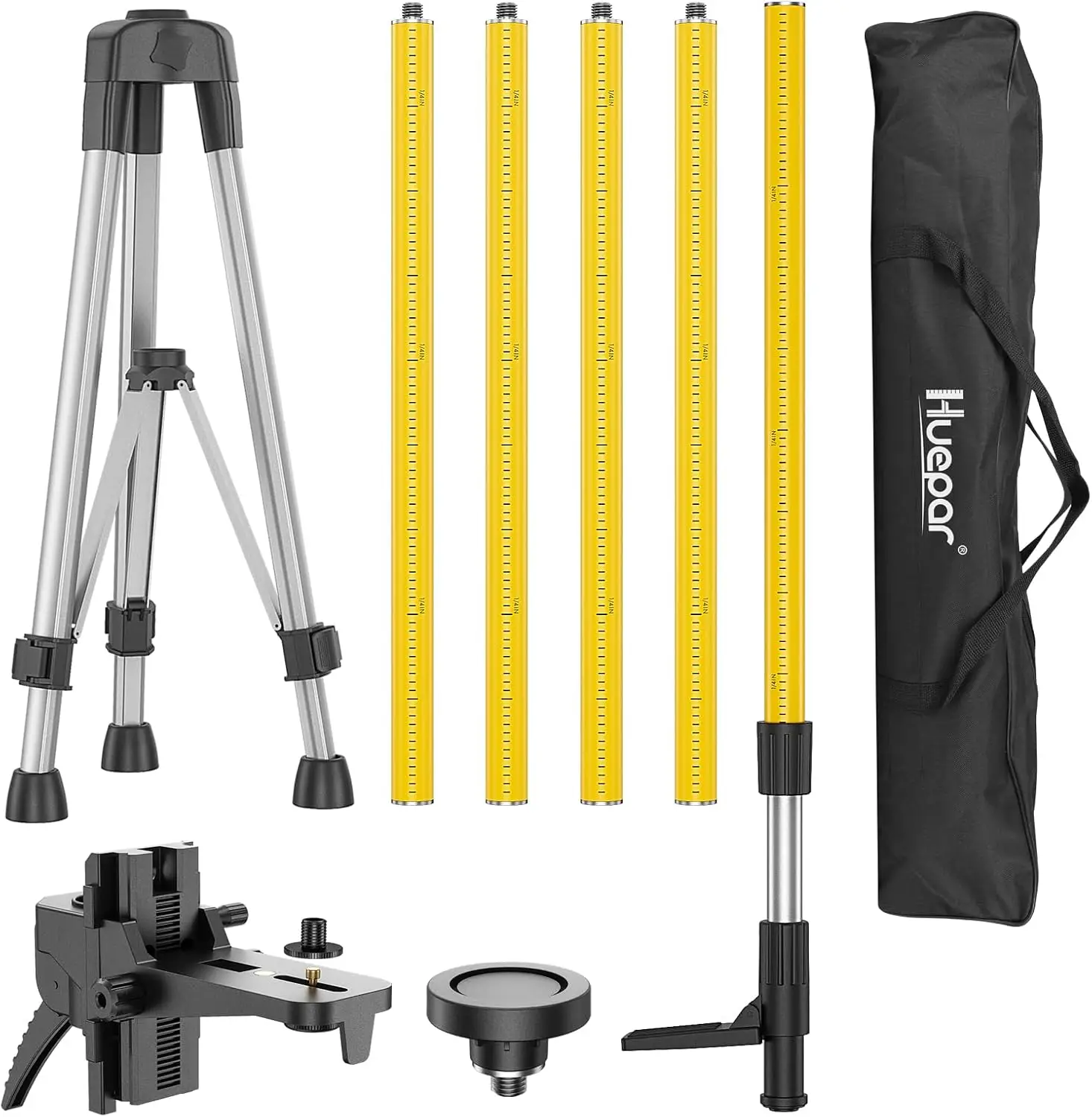 Huepar 12 Ft./3.7M Laser Level Pole LP36A with Tripod, 1/4-Inch to 20-Inch Laser Mount, Adjustable Telescoping Pole, Aluminum Material - Measure