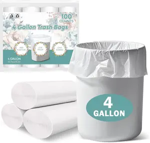 Small Trash Bags 4 Gallon - 100 Count Leakage-Proof 4 Gallon Trash Bag, Unscented Small Garbage Bags for Office Bedroom Bathroom Mini Trash Bags, White 4 Gal Trash Can Liners