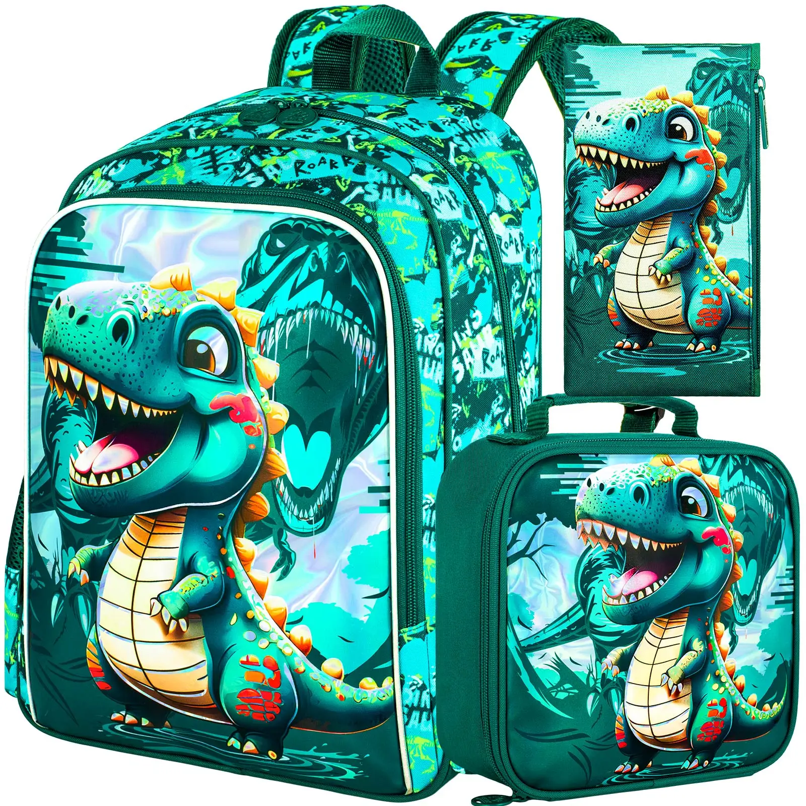 GXTVO 3PCS Dinosaur Backpack for Boys, Water Resistant Kids Bookbag Set with Lunch Box?Cute School Bag for Preschool Toddler
