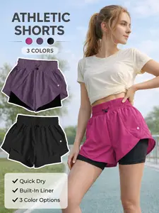 Women's Outdoor Sports Dual-Layer Quick-Dry Shorts Set, Fitness & Training Cycling Shorts, Sport Tri Shorts, Summer Sportswear, 3-Piece Pack