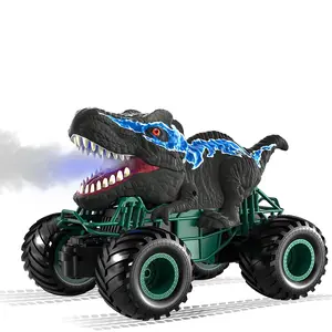 Electric Remote Control Dinosaur rc cars Toy Truck with Lights Sound Mist and 24GHz Signal for Indoor Outdoor Playroom Backyard Birthday Holiday Toy Gifts for Boys and Girls