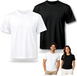 Joyclub 2 PCS Blank T Shirts Polyester Black and White Crew Neck Short Sleeve Unisex Tee for Sublimation HTV Daily Wear