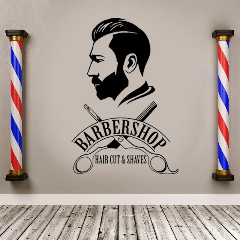 Barbershop Logo Wall Decal Emblem Sign Art Sticker Barber Shop Window Decor Mural Barber's Hair Salon Wallpaper Removable A140