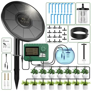 TRJZWA Solar Irrigation System Kit with Early Warning Function,DIY Solar Automatic Drip Irrigation Kits,Automatic Watering System with 15m Watering Hose and 15 Drippers for Balcony/Garden/Courtyard