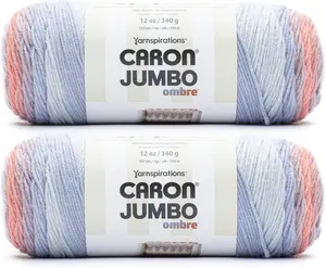 Caron Jumbo Ombre Blush and Blue Yarn - 2 Pack of 12oz/340g - Acrylic - #4 Worsted (Medium) - 595 Yards - Knitting & Crochet