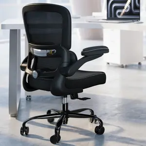 TRALT  Ergonomic Office Chair - Desk Chair with Adjustable Lumbar Support Computer Chair - Mesh Comfy Chair with Flip-up Armrests - Gaming Chairs for Adults Home Office (Leather, Black)