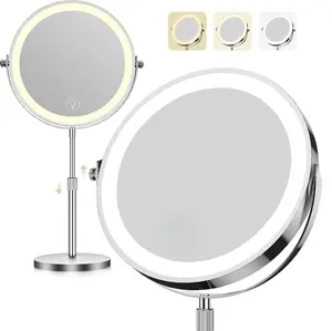 Makeup Mirror with Lights, 1x/20x 360° Rotation Vanity Mirror, Brightness Adjustable Lighted Makeup Mirror with Magnification, 5000 mAh Rechargeable Double Sided Mirror with, Gift for Women