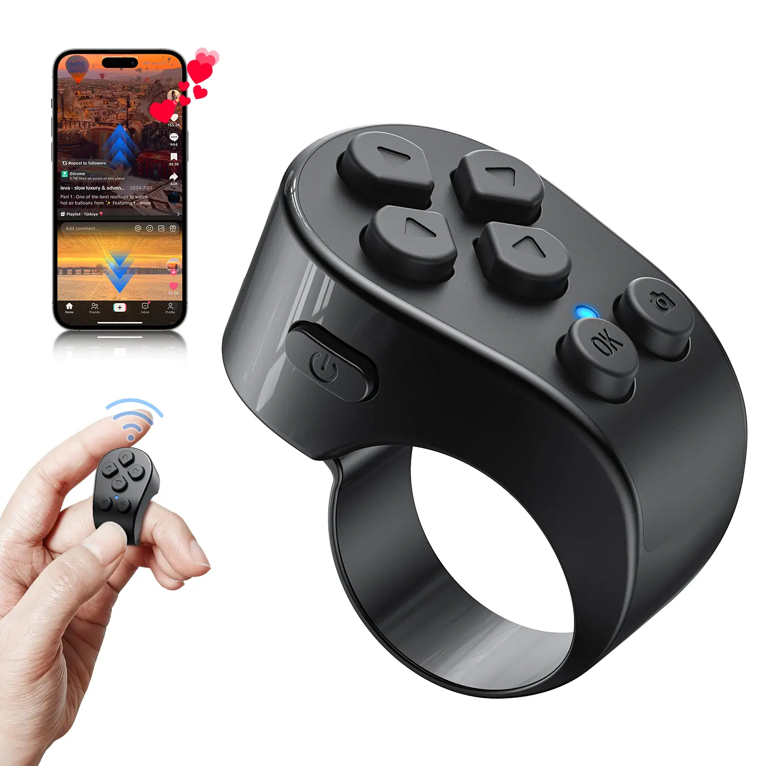 PUTARE Scrolling Ring for TikTok, Wireless Remote Control Page Turner for iPhone Android, Phone Video Scroller, Page Turner for Kindle App, Camera Shutter Remote for Selfies, Short Videos, E-Books SummerWins
