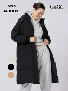 Go.G.G Basic Classic Hooded Long Puffer Coat, Casual Jackets