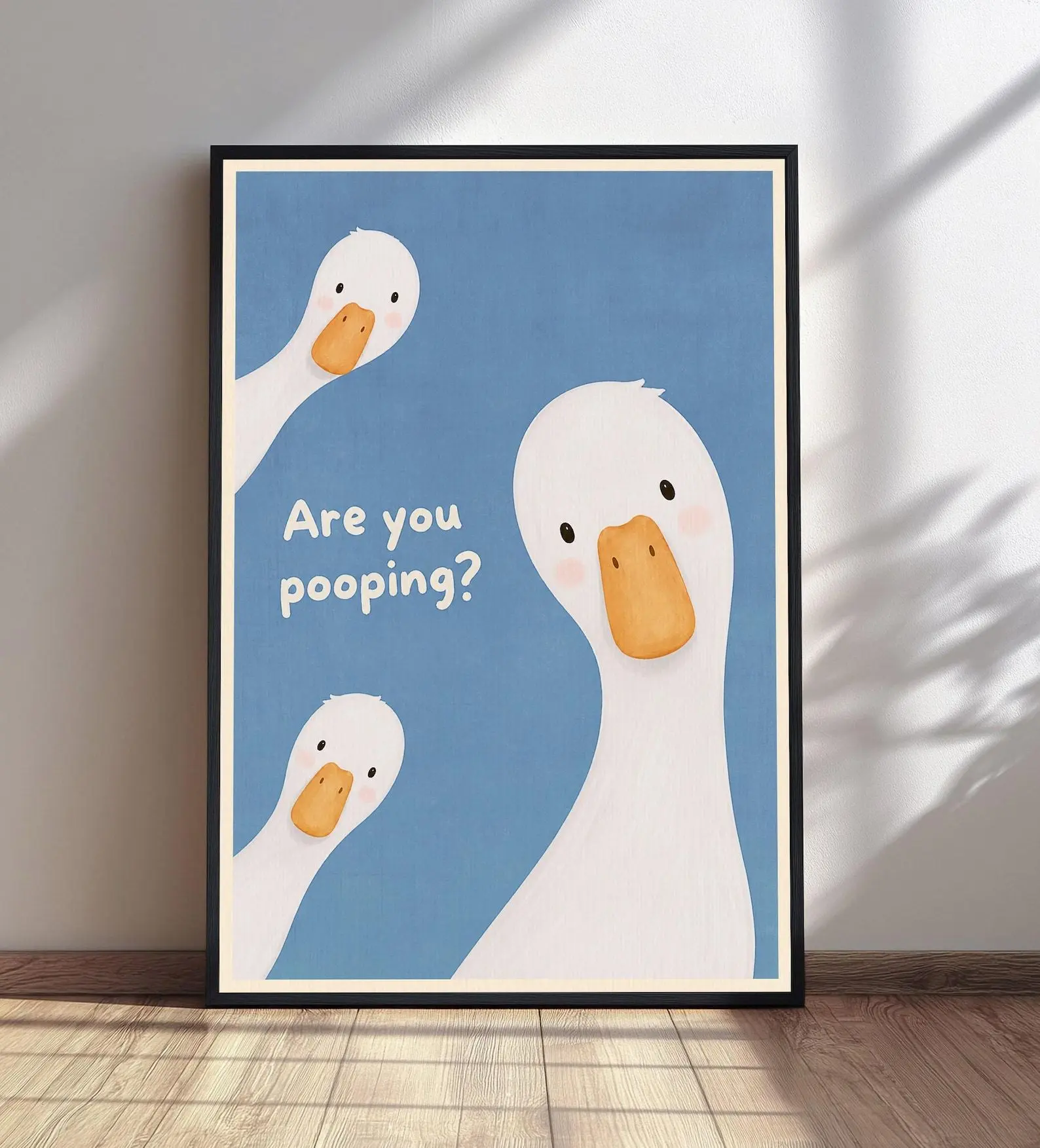 [Unframed Poster] Funny Geese Pooping Print, Bathroom Wall Art, Humorous Toilet Decor, Quirky Animal Poster