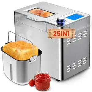 VAVSEA 25 in 1 Bread Maker Machine, 2LB Bread Maker with Auto Fruit and Nut Dispenser, Gluten Free Setting, Stainless Steel, Reserve & Keep Warm Set