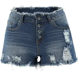 Ripped Jean Shorts for Women Mid Rise Frayed Raw Hem Stretchy Denim ShortsGift