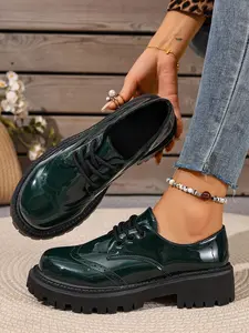 Women's Lace-Up Thick Sole Leather Boots, Vintage British Style, Comfortable Fashion Loafers, Ideal for All Seasons, Casual Social Events
