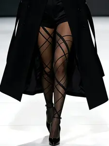 Elegant Women's Asymmetrical Rhombus Pattern Stockings, High Elasticity, All-Season, Versatile, Sexy and Fashionable