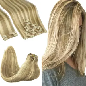 GOOGOO Hair Extensions 150G Clip in Human Hair Natural Straight
