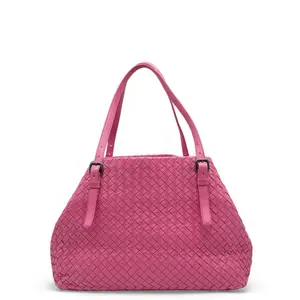 Pre-owned Bottega Veneta Leather tote bags Tote Bag Calfskin Intrecciato Magenta (ac1106m8)