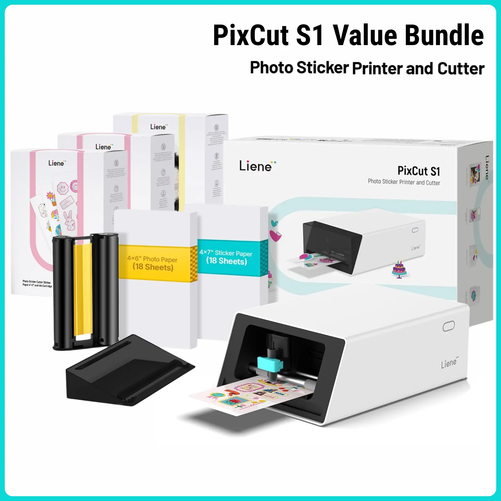 Liene PixCut S1 All-in-One Color Sticker Printer & Cutting Machine, Sticker Maker for DIY Crafts, Custom Labels & Gifts, Thermal Dye-Sublimation Photo Printer, 300 DPI, Color Label Maker, Precise AI Auto-Cutting, Back to School, TikTokShopFallDealsForYou