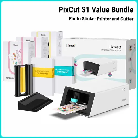 Liene PixCut S1 All-in-One Color Sticker Printer & Cutting Machine, Sticker Maker for DIY Crafts, Custom Labels & Gifts, Thermal Dye-Sublimation Photo Printer, 300 DPI, Color Label Maker, Precise AI Auto-Cutting, Back to School, TikTokShopFallDealsForYou