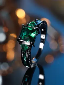 Unique Black Ring Geometric Design - Synthetic Zirconia Stackable Rings For Women Engagement Ring Daily Wear Jewelry Accessory for All Season