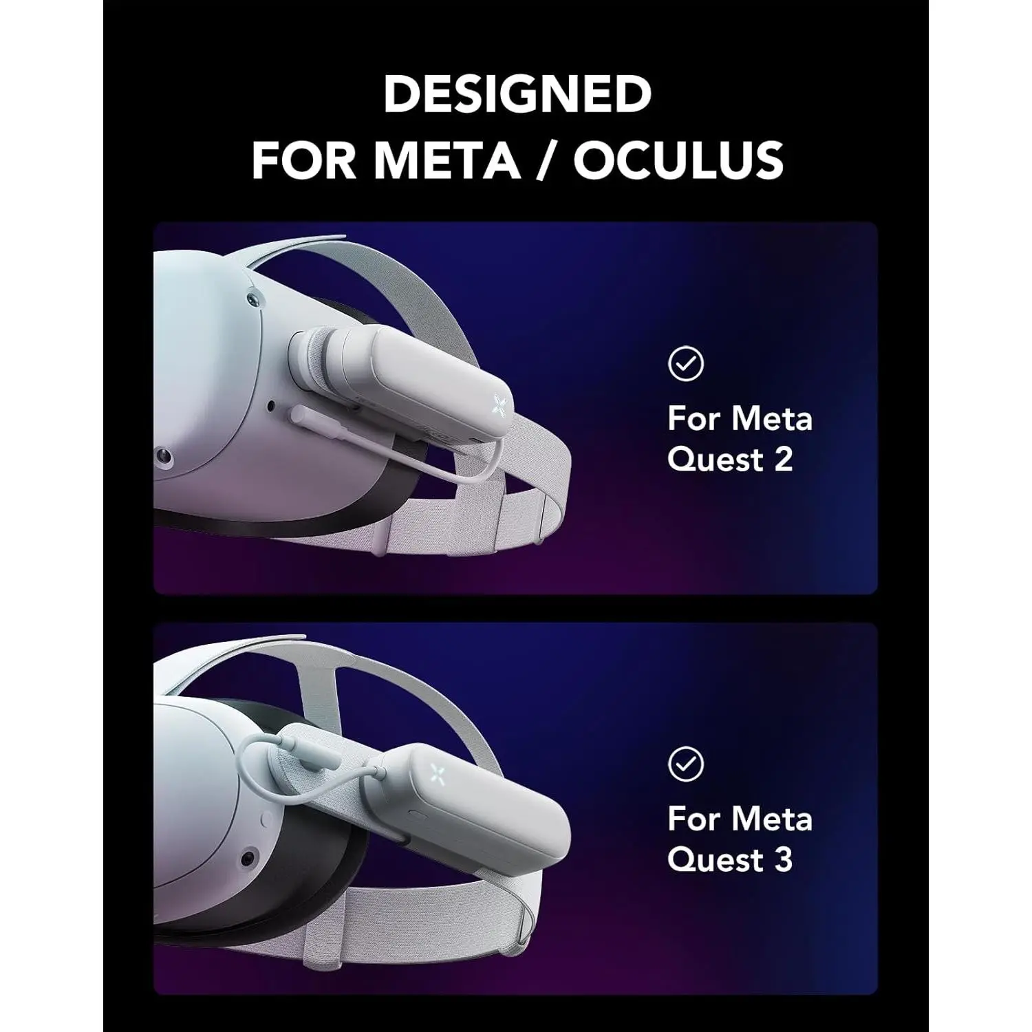 Pack for Meta Quest 3/3S and Oculus Quest 2, 5000mAh Extended for