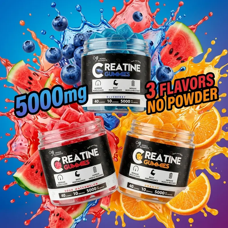 MOSEA ELEMENTS Creatine Monohydrate Gummies - 5000mg Per Serving, 120 Count (30-Day Supply), 0 Sugar Berry Flavored Chewable (Watermelon/Blueberry Tang/Orange), Mix-Free Pre-Workout Muscle Fuel for Adults