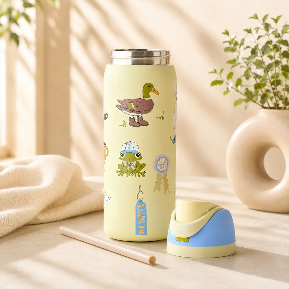 Cute Animal Water Bottle – Kids Leakproof Flip Lid Drinking Bottle, Reusable Travel Bottle for School